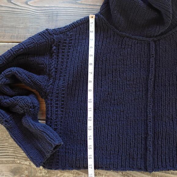 Free People Sweater XS Black Be Yours Cowl Neck Chunky Knit Cropped Boxy Cozy - Picture 6 of 9